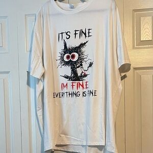 White Graphic T-Shirt with Cat Design